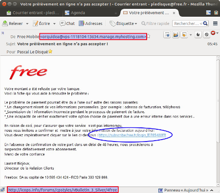 détails du le mail reçu 