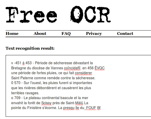 résultat avec Free OCR