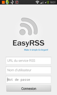 écran de connexion EasyRSS